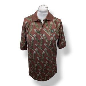 Bobby Jones Mens Short Sleeve Polo Shirt Novelty Golf Made in Italy Red/Brown L